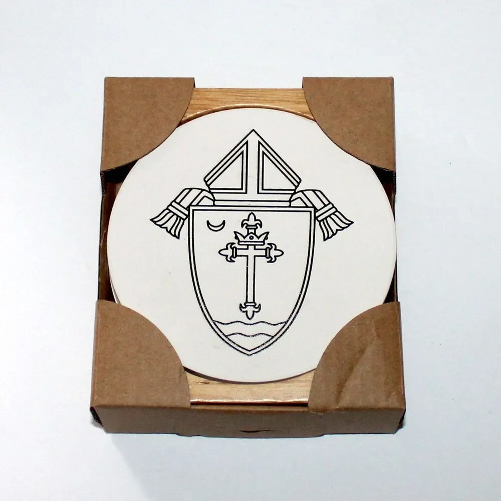 Archdiocese of St. Louis set of Coasters on wood stand Catholic Church Missouri